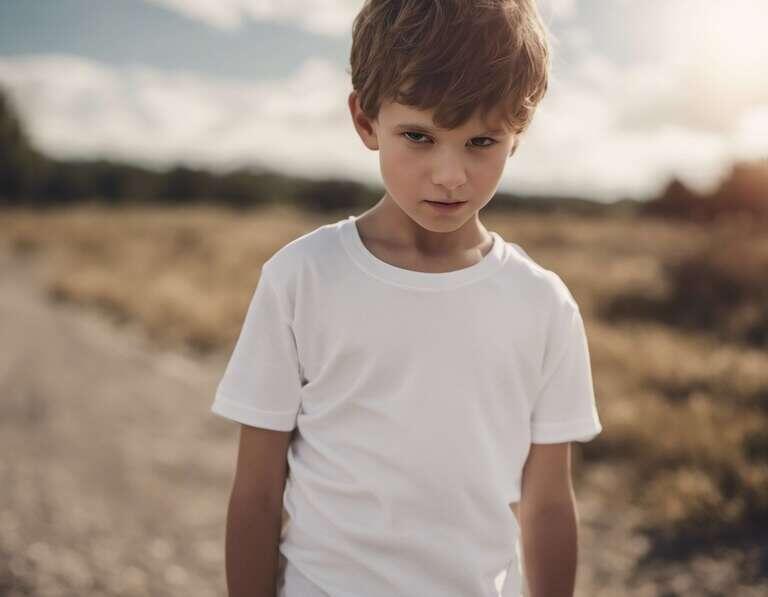 Download Isolated Young Boy Standing in White on Empty Dirt Road