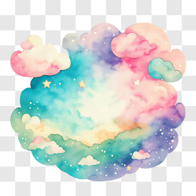 Download Colorful Watercolor Painting of Sky with Clouds and Stars PNGs ...