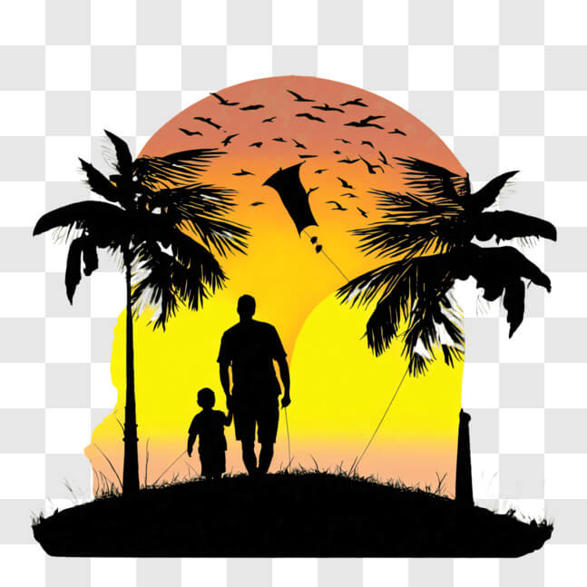 Download Father and Son Walking on Beach with Flying Kites