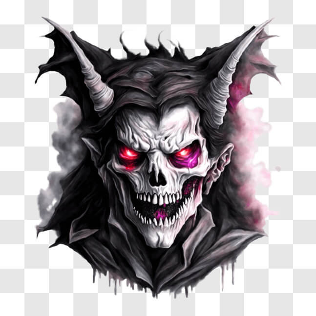 Download Demon Skull Illustration with Red Eyes and Horns PNG Online ...