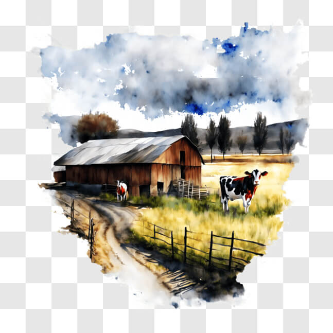Download Countryside Scene with Grazing Cows and Barn PNGs Online ...