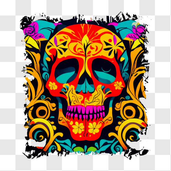 Colorful Sugar Skull with Floral Designs