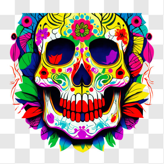 Vibrant Sugar Skull with Floral Decoration