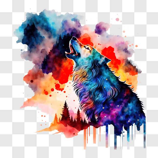 Download Colorful Wolf Howling in the Forest Art Print or Poster PNGs ...