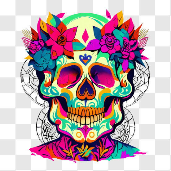Colorful Skull with Flowers - Day of the Dead Celebration