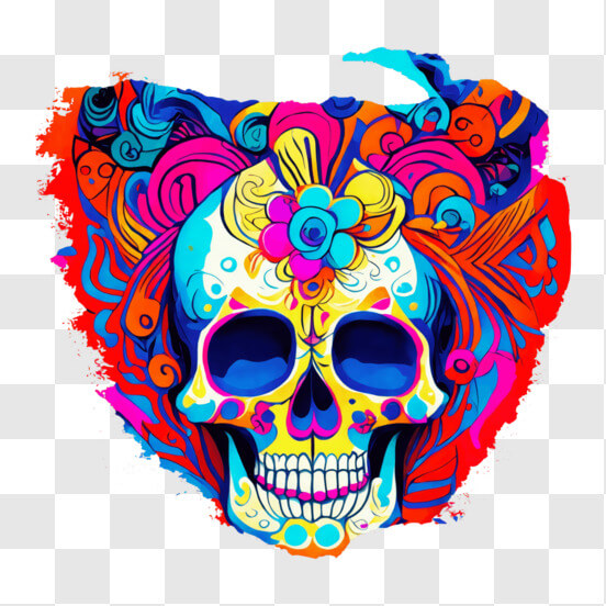 Colorful Sugar Skull with Floral Designs for Day of the Dead