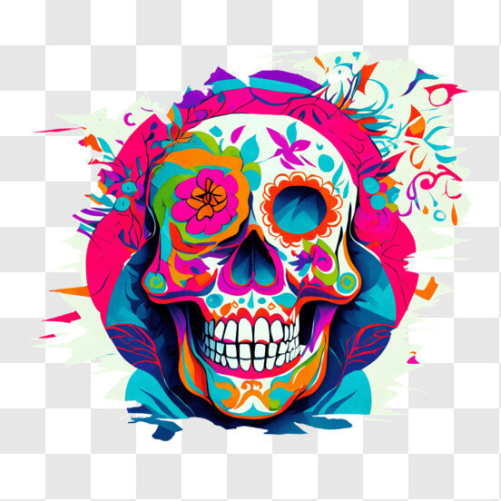 Colorful Sugar Skull with Floral Designs