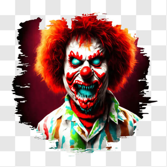 Download Frightening Clown with Red Hair and Blood on Face PNG