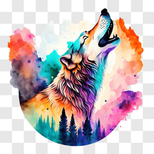 Download Colorful Wolf Howling in the Forest PNGs Online - Creative Fabrica