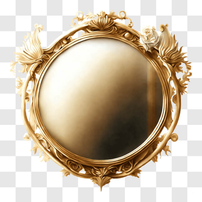 Download Elegant Gold-Framed Mirror with Floral Decorations PNG Online ...