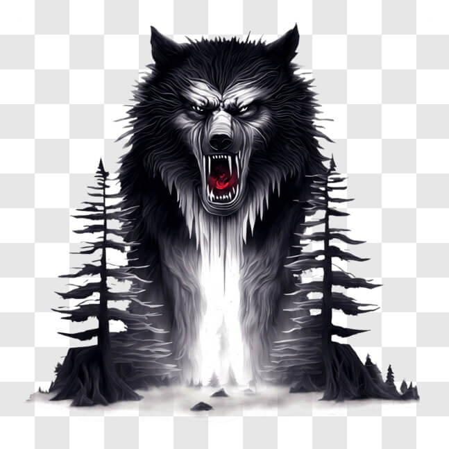 Download Black and White Wolf with Mouth Open in Forest PNGs Online ...