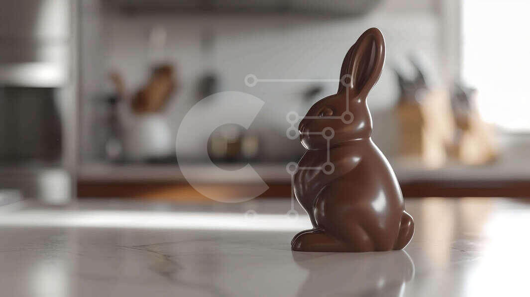Easter Chocolate Bunny Statue in Kitchen stock photo Creative Fabrica