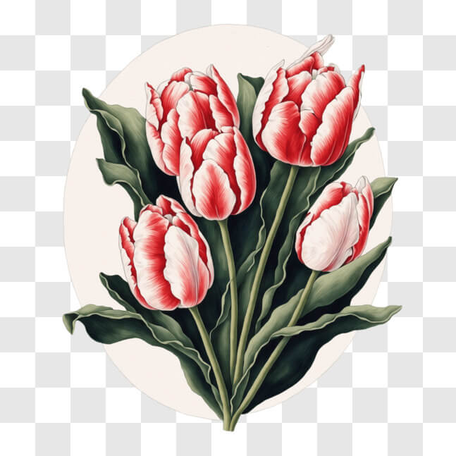 Download Beautiful Red and White Tulip Bouquet Painting PNG Online ...