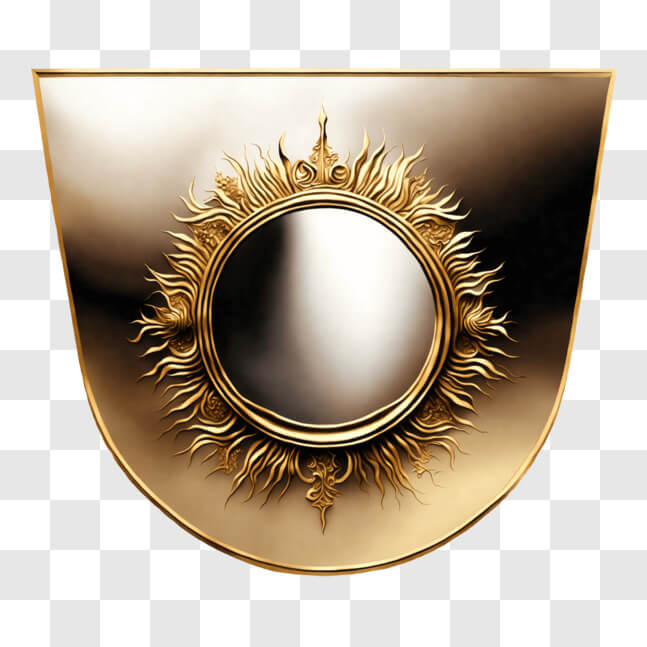 Download Intricate Golden Shield on Black Background PNG Online ...