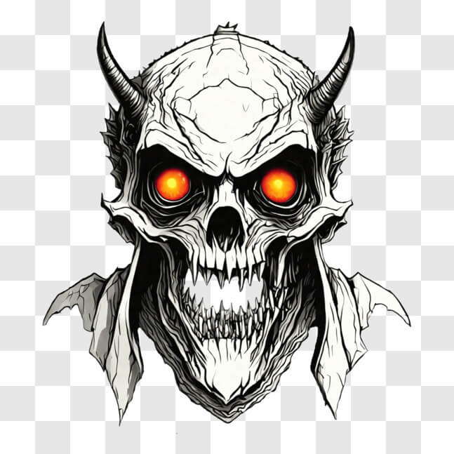 Download Gothic Demon Skull with Red Eyes and Horns PNG Online ...