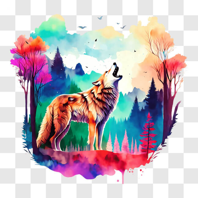 Download Wolf Howling in the Forest Art Print PNGs Online - Creative ...