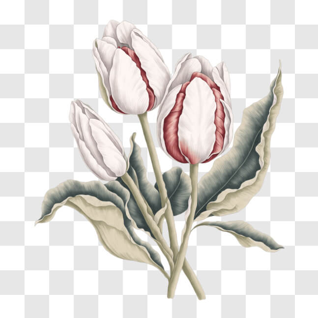 Download Elegant Drawing of Three White Tulip Flowers PNG Online ...