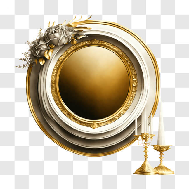 Download Elegant Gold Round Mirror with Candlesticks and Flowers PNG ...