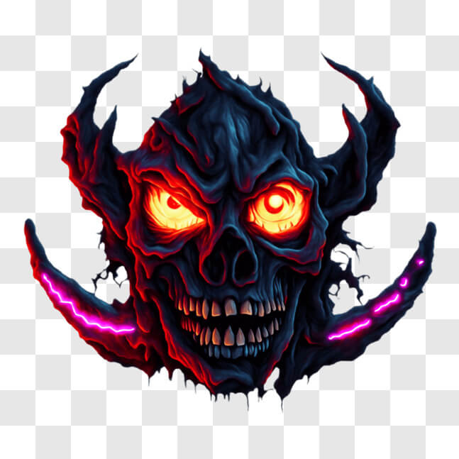 Download Demon Head Illustration with Glowing Red Eyes and Horns PNG ...