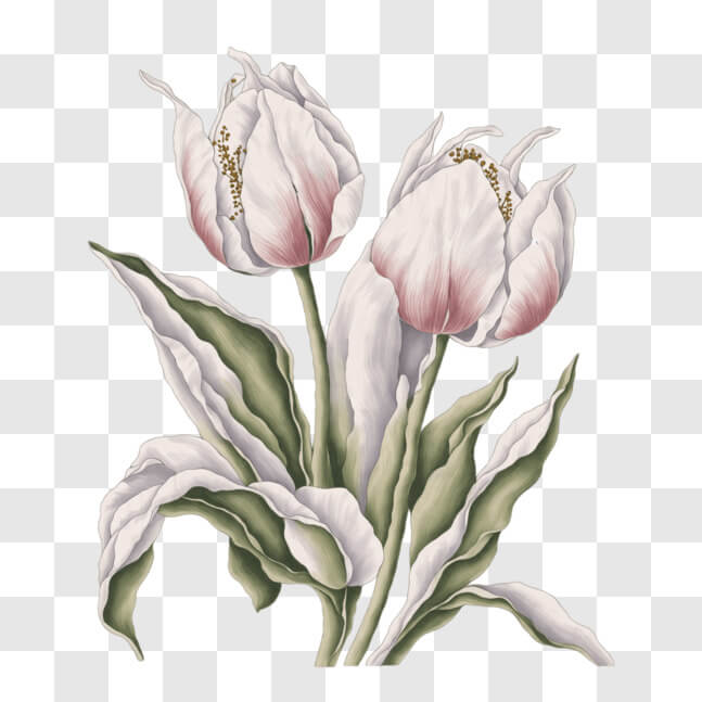 Download Elegant White Tulip Flower Painting PNG Online - Creative Fabrica