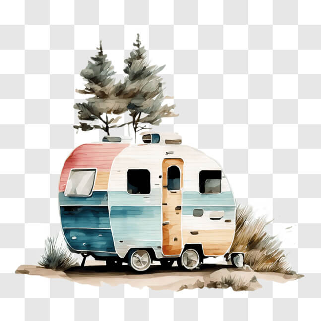 Download Colorful Retro Camper Trailer in Nature PNG Online - Creative ...