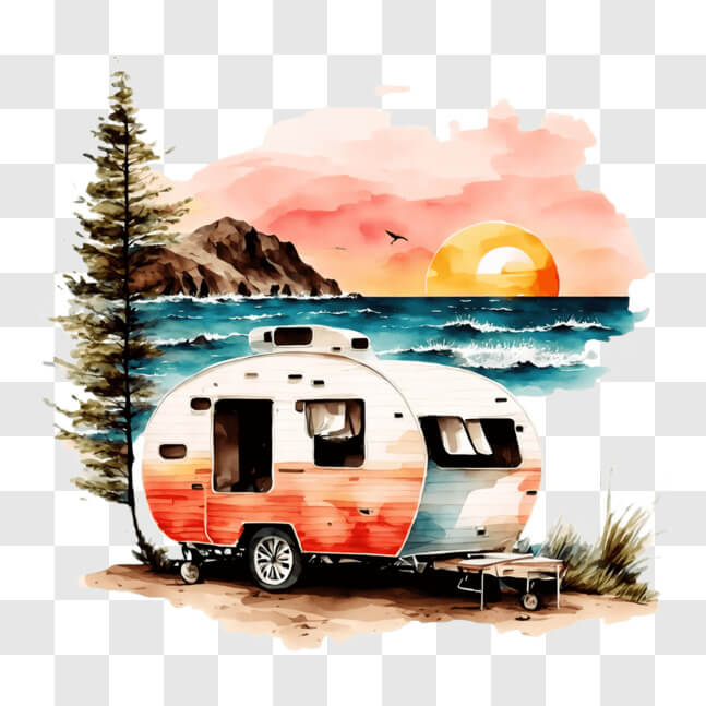 Download Scenic RV Camping Illustration on the Beach PNG Online ...