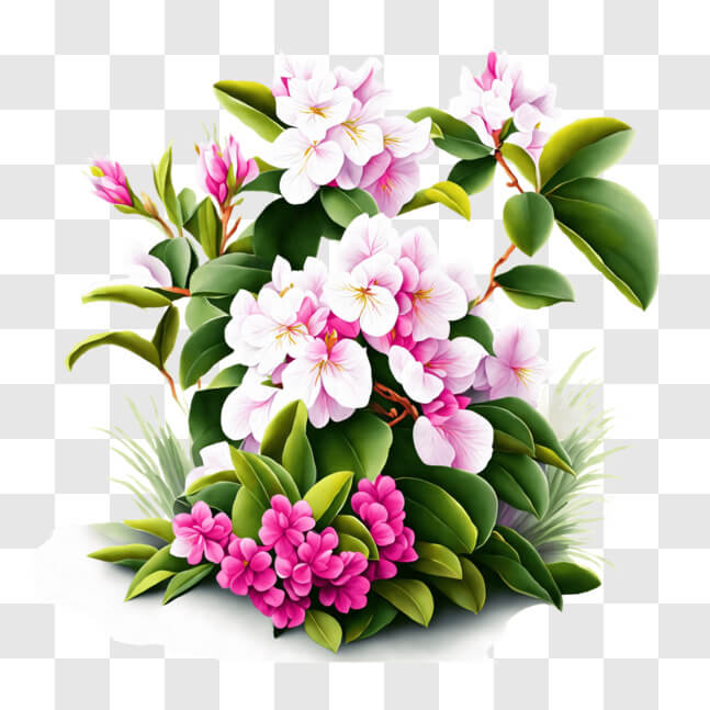 Download Beautiful Pink Flowers and Green Leaves Bouquet PNG Online ...
