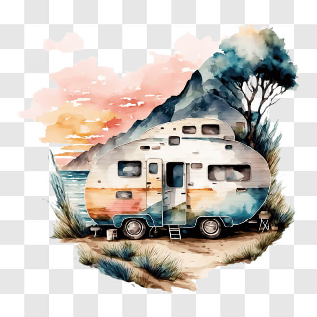 Download RV Camper on the Side of a Road with Trees and Mountains PNGs ...