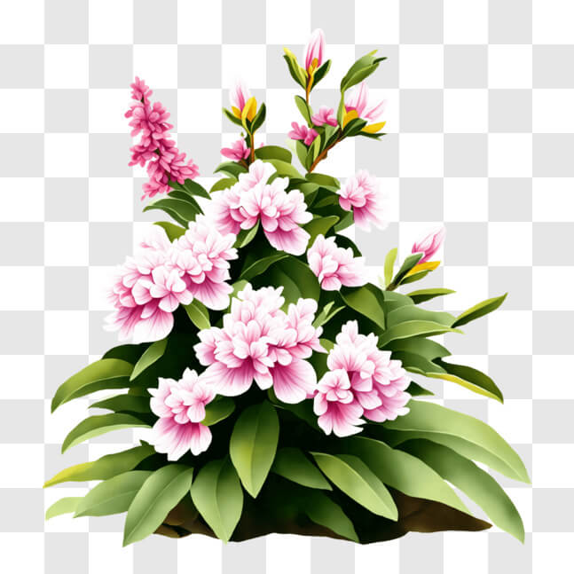 Download Vibrant Pink Flowers in Pot amidst Green Leaves PNG Online ...