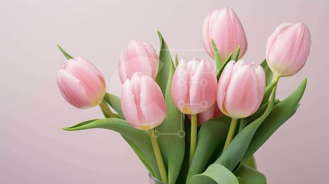 Fresh Pink Tulips in Clear Glass Vase stock photo | Creative Fabrica