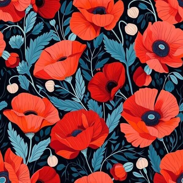 Download Red Poppy Flower Seamless Pattern on Black Background Patterns ...