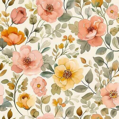 Seamless Floral Pattern with Peach, Pink, and Yellow Flowers Seamless Floral Pattern with Peach, Pink, and Yellow Flowers thumbnail