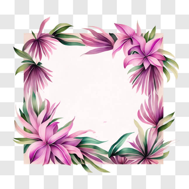 Download Square Frame with Pink Flowers and Green Leaves PNGs Online ...