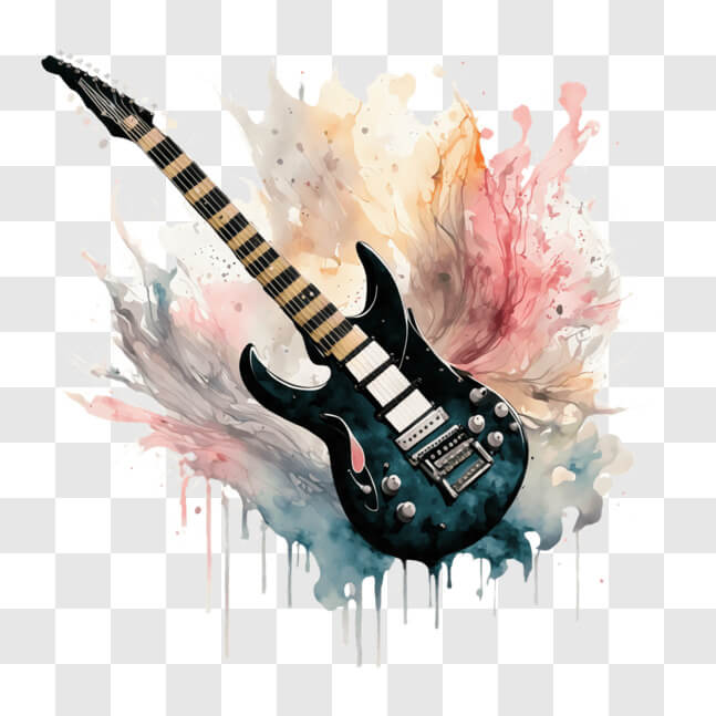 Download Abstract Painting of a Floating Electric Guitar PNG Online ...