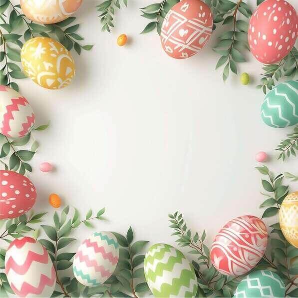 Download Easter Egg Wreath with Green Leaves and Flowers on White ...