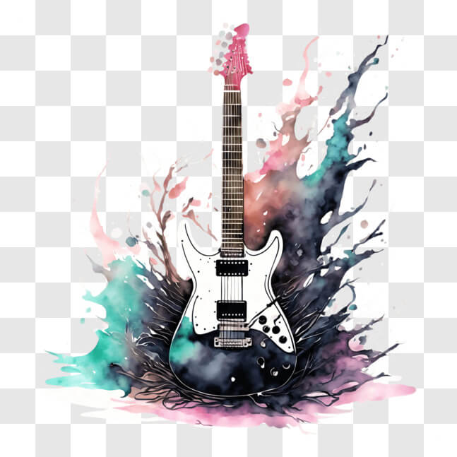 Download Artistic Watercolor Painting of Electric Guitar PNG Online ...