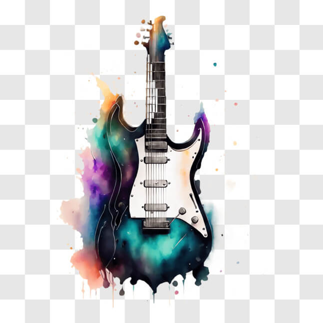 Download Artistic Electric Guitar with Colorful Paint Splatters PNG ...