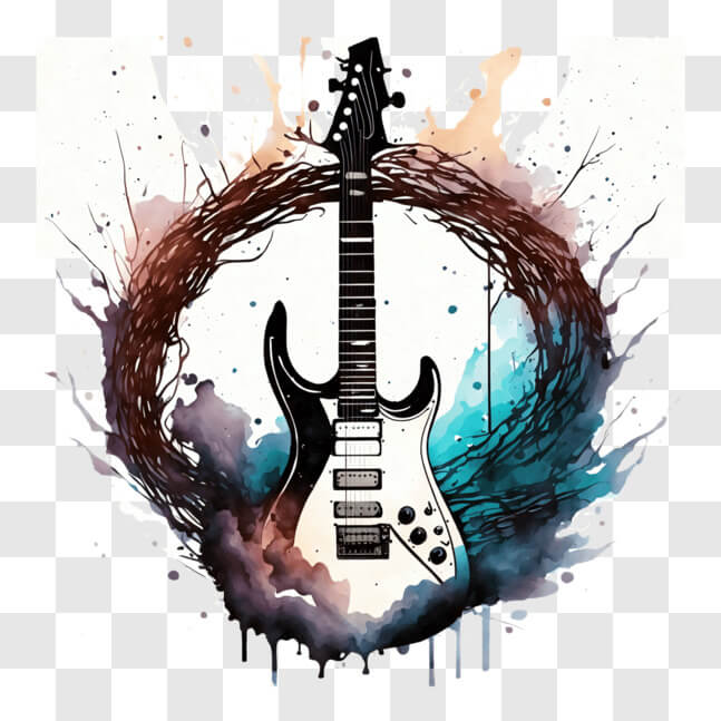 Download Vibrant Electric Guitar Watercolor Painting PNG Online