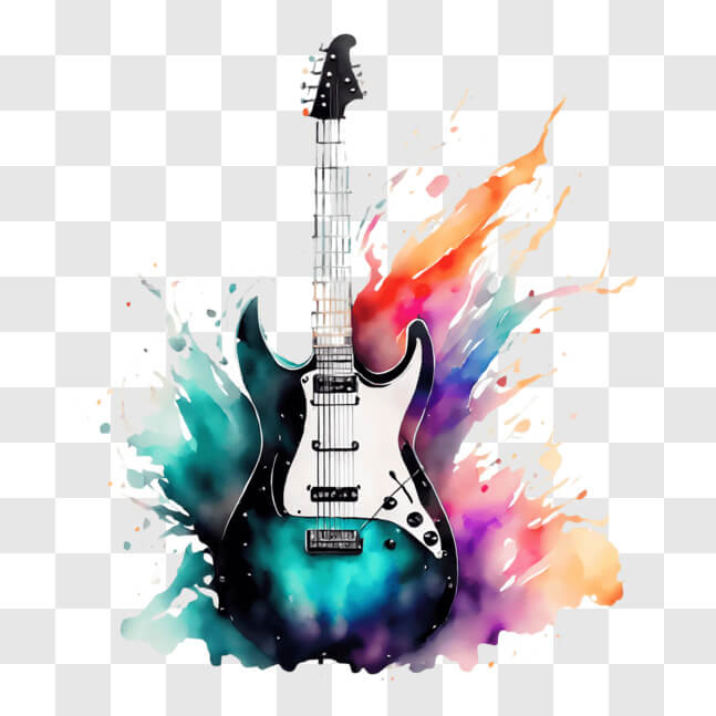 Download Vibrant Abstract Painting of Electric Guitar PNG Online ...