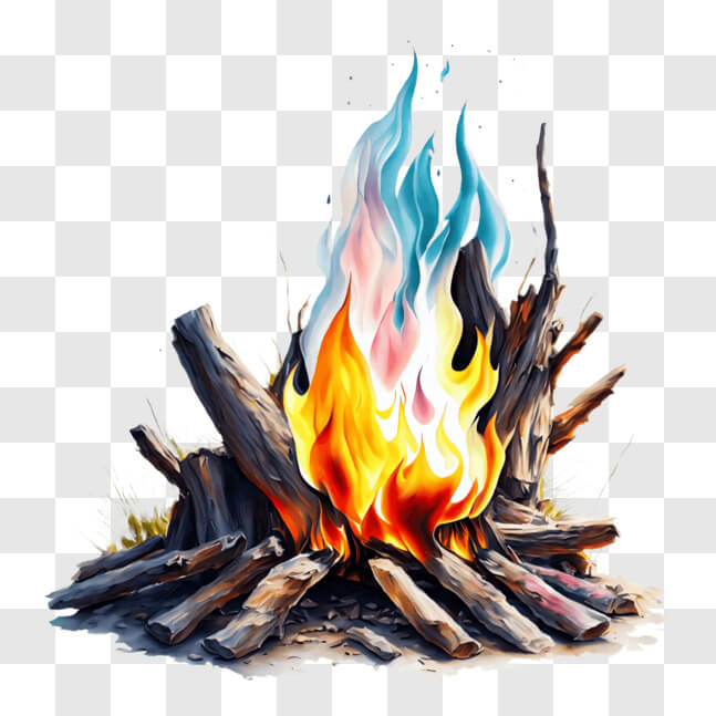 Download Campfire with Colorful Flames and Logs PNGs Online - Creative ...