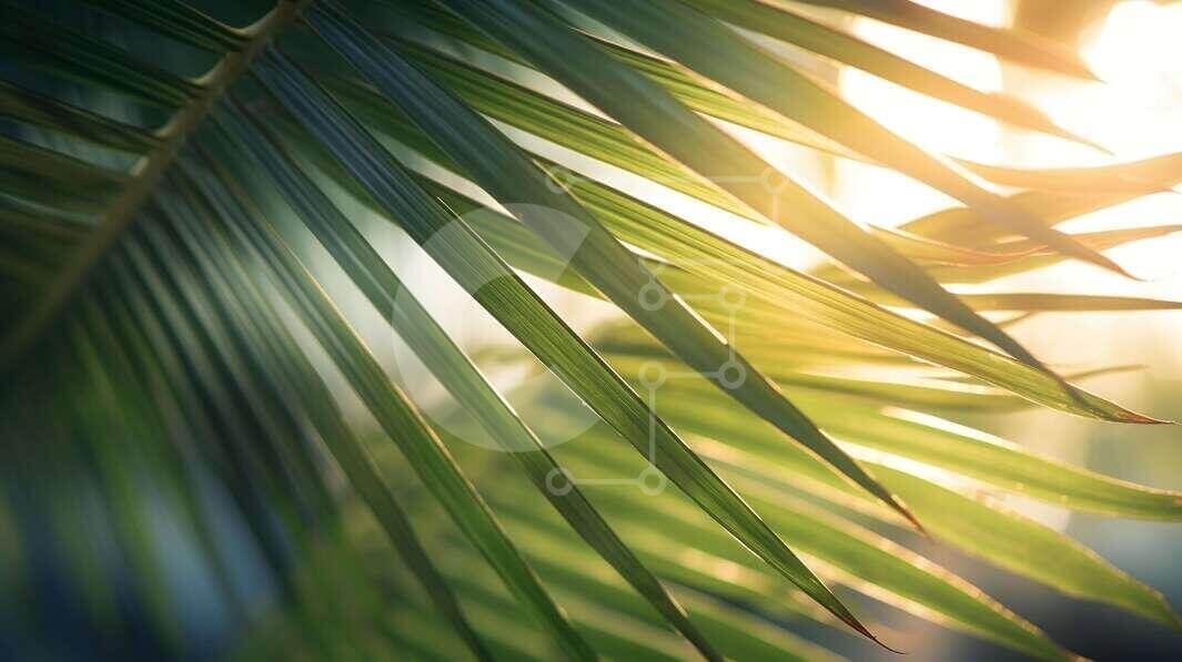 Tropical Palm Leaf with Sunlight Streaming Through stock photo ...