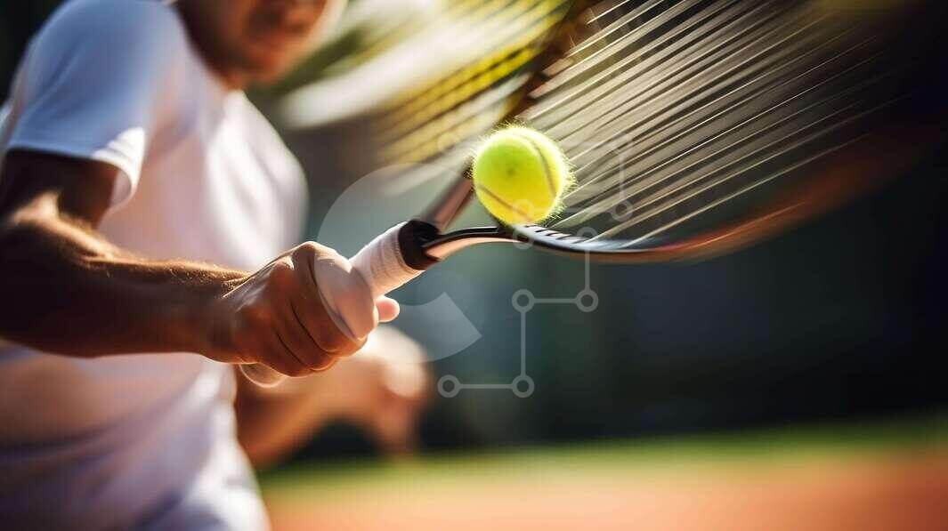 Active Tennis Player Swinging Racket on Court stock photo | Creative ...