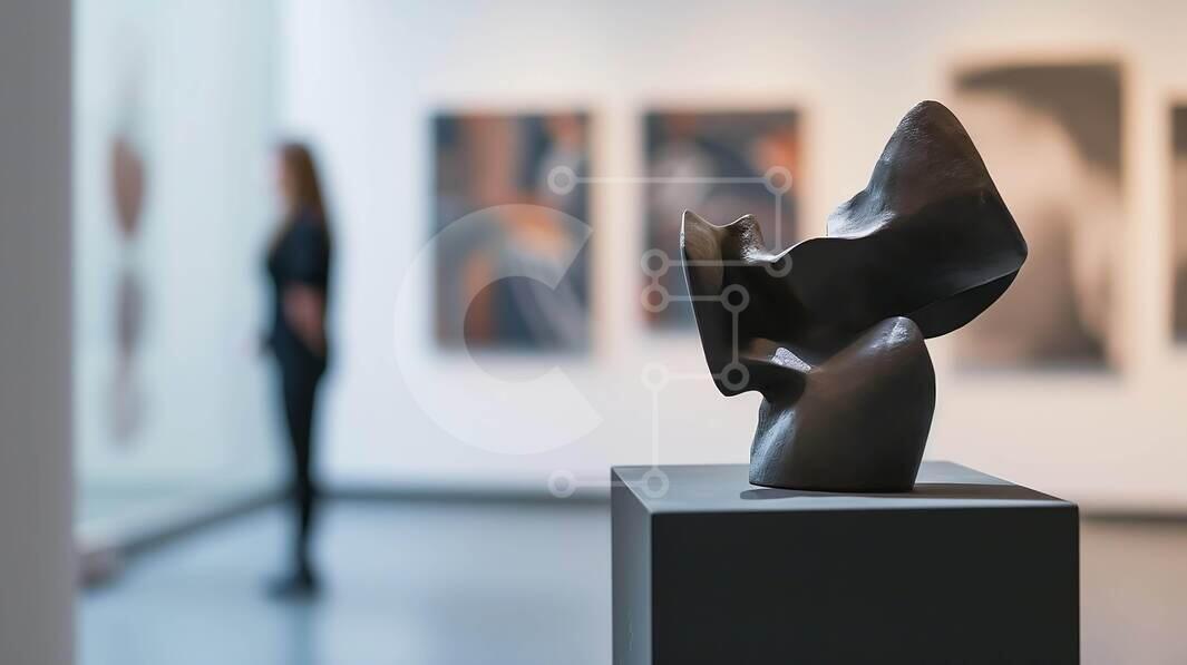 Exposição de Galeria de Arte Contemporânea com Escultura Negra banco de ...