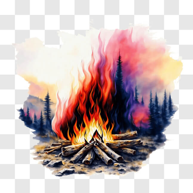 Download Campfire in the Forest with Colorful Flames and Logs PNGs ...
