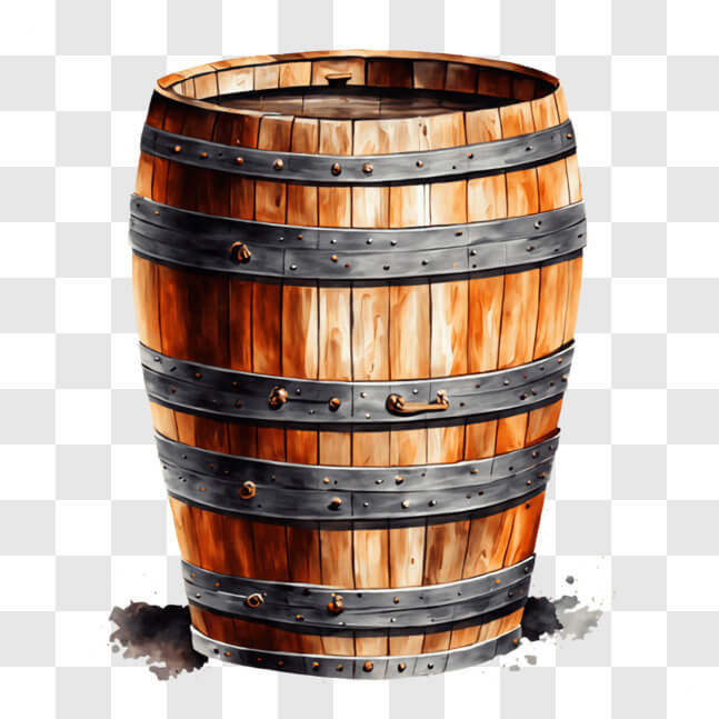 Download Vintage Wooden Barrel for Storing Wine or Liquids PNG Online