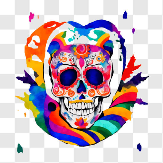 Colorful Sugar Skull in the Shape of an Upside-Down Heart