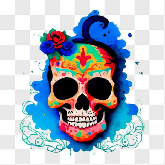 Colorful Sugar Skull with Flowers for Dia de los Muertos