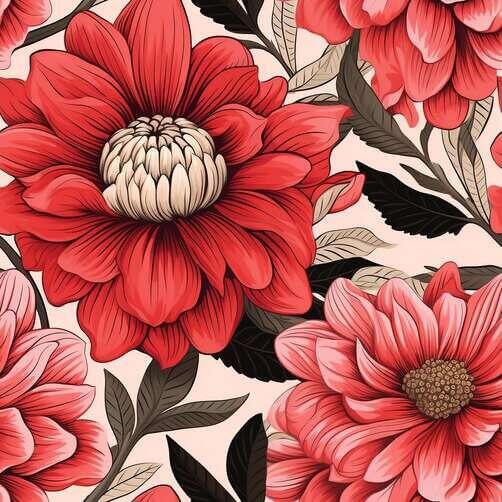 Seamless Pattern of Red Flowers with Leaves on Beige Background Seamless Pattern of Red Flowers with Leaves on Beige Background thumbnail