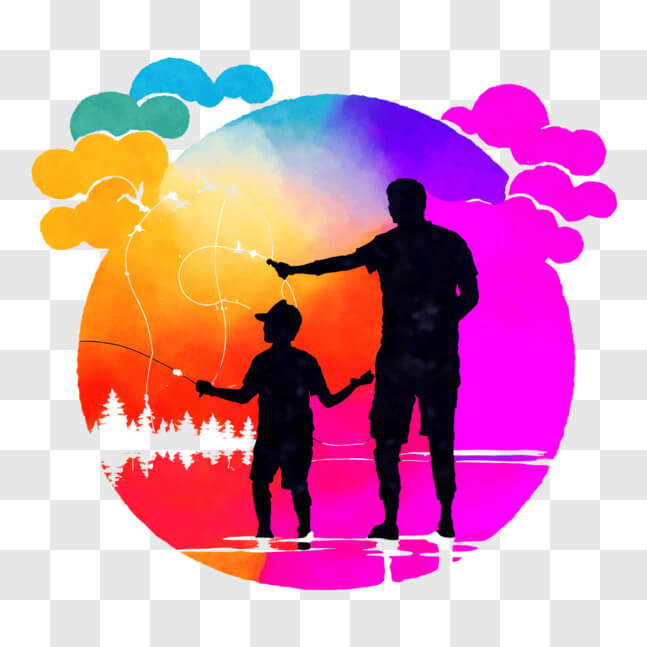 Download Father and Son Fishing by the Water PNGs Online