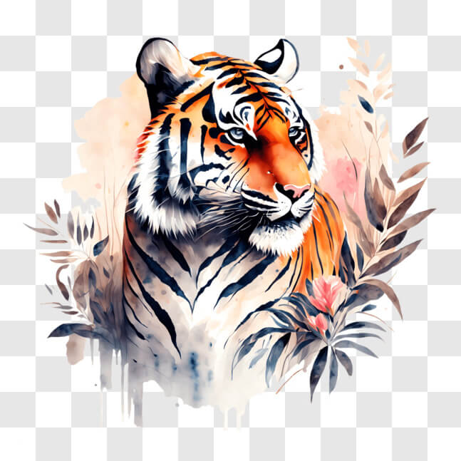 Download Vibrant Watercolor Painting of an Orange Tiger in Natural ...